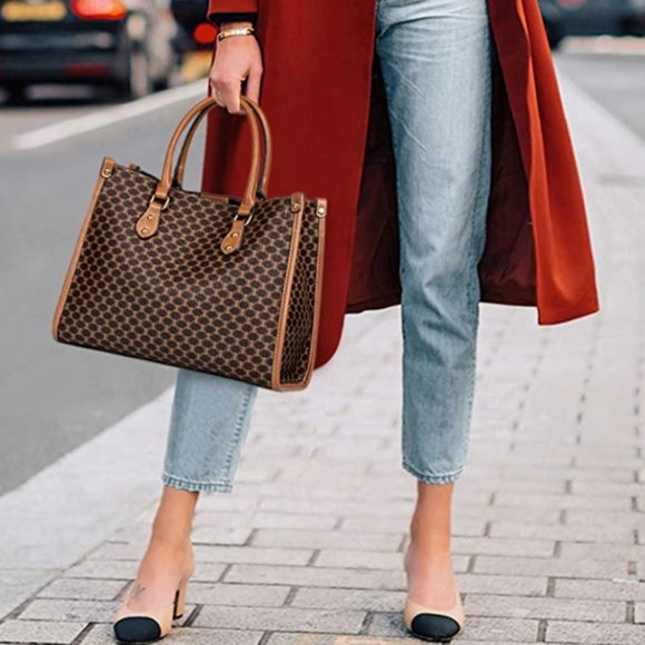 Women Satchel Handbag with Leather Top in Brown - Picture 5 of 5